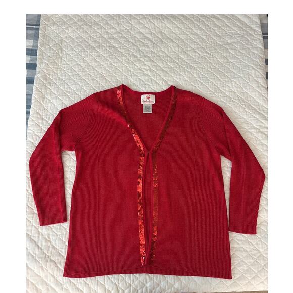 Quacker Factory 1X Red Ribbed Knit Sweater - Picture 5 of 8